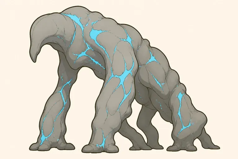 A hulking grey seamless creature with cyan light leaking through cracks in its body.